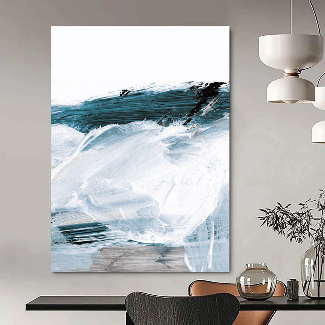 “Coastal Blue & White Swirls” - Blue, White, Gray Abstract Painting On Canvas DTP219