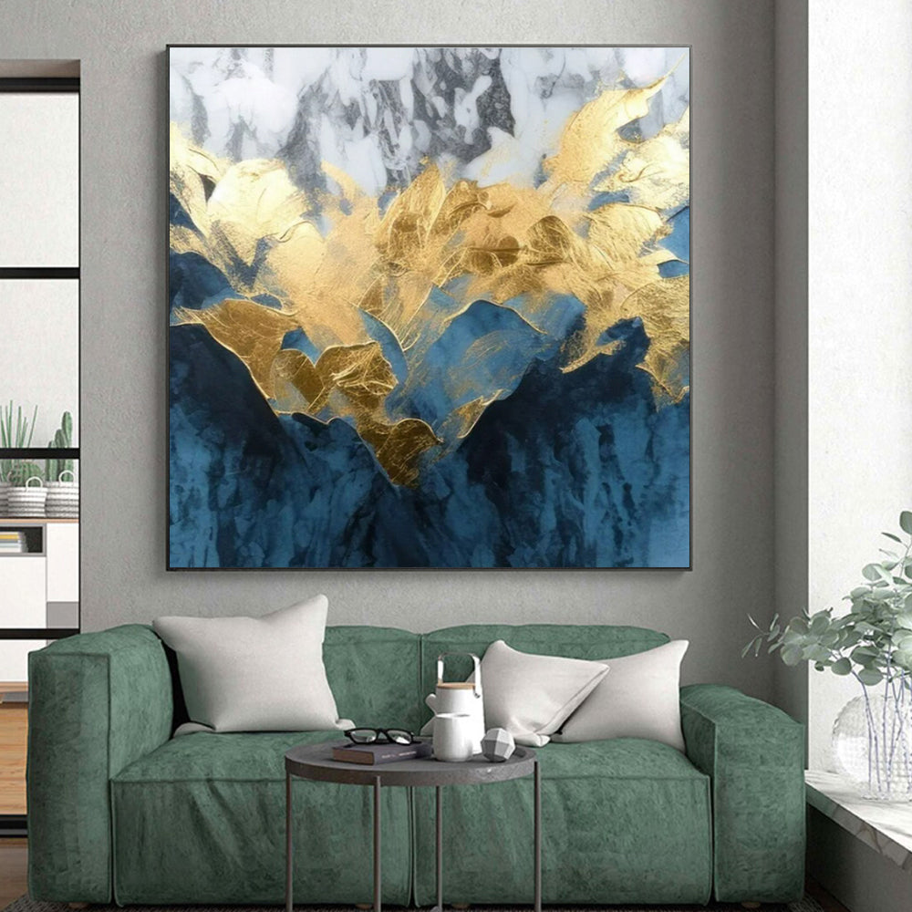 “Gold and Blue Marble” ,Mixed - Media Abstract Art CT0916