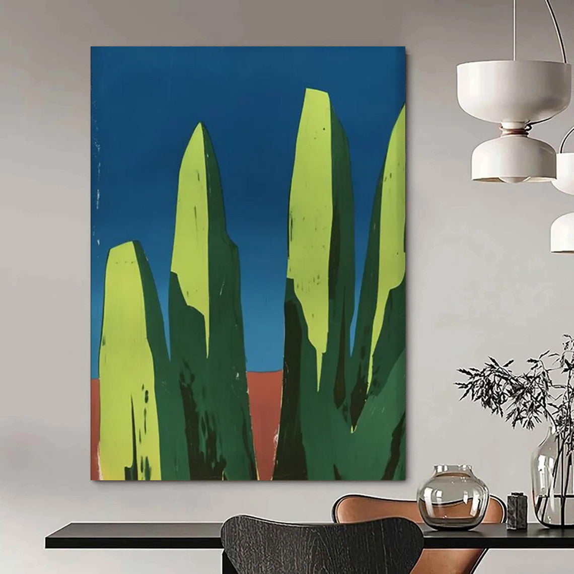 “Geometric Green Peaks” - Minimalist Abstract Painting On Canvas DTP093