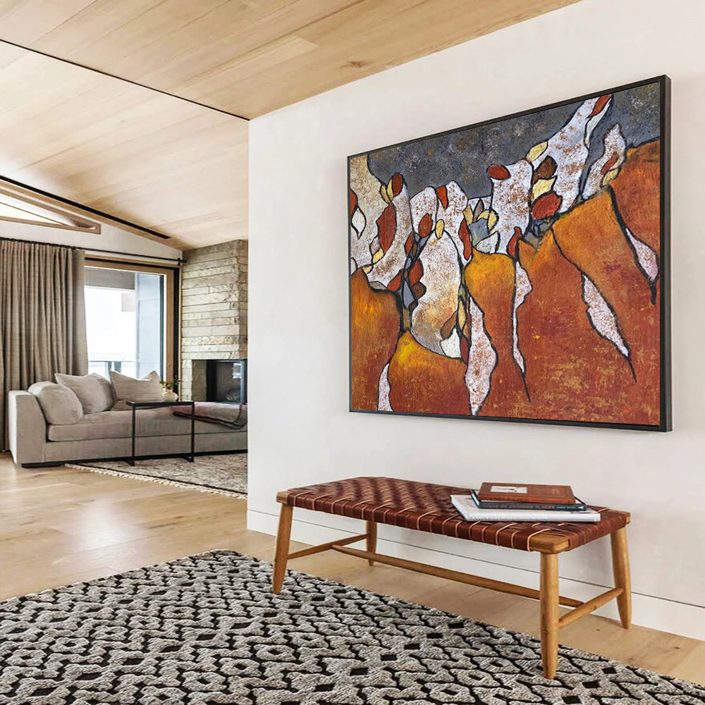 “Earth - Toned Fragmented Forms - Oranges, Whites, and Browns” Painting On Canvas DKH005
