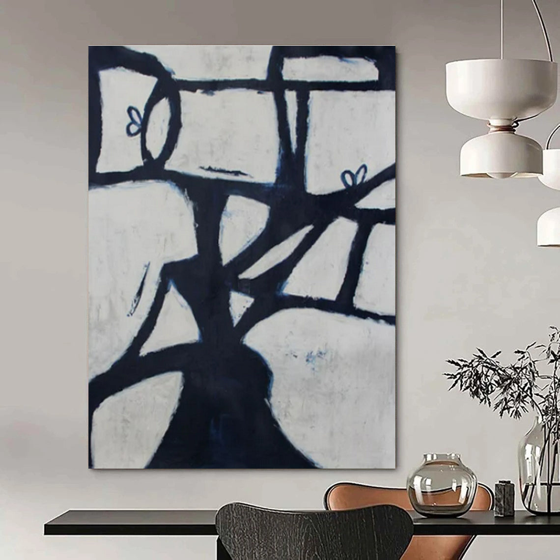 Black - White Geometric Tree - Geometric Abstract Acrylic Painting CT1418