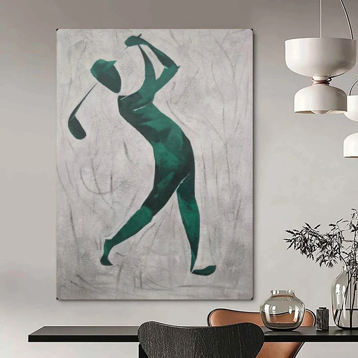 “Abstract Golfer Silhouette” – Minimalist Oil Painting On Canvas CT2162