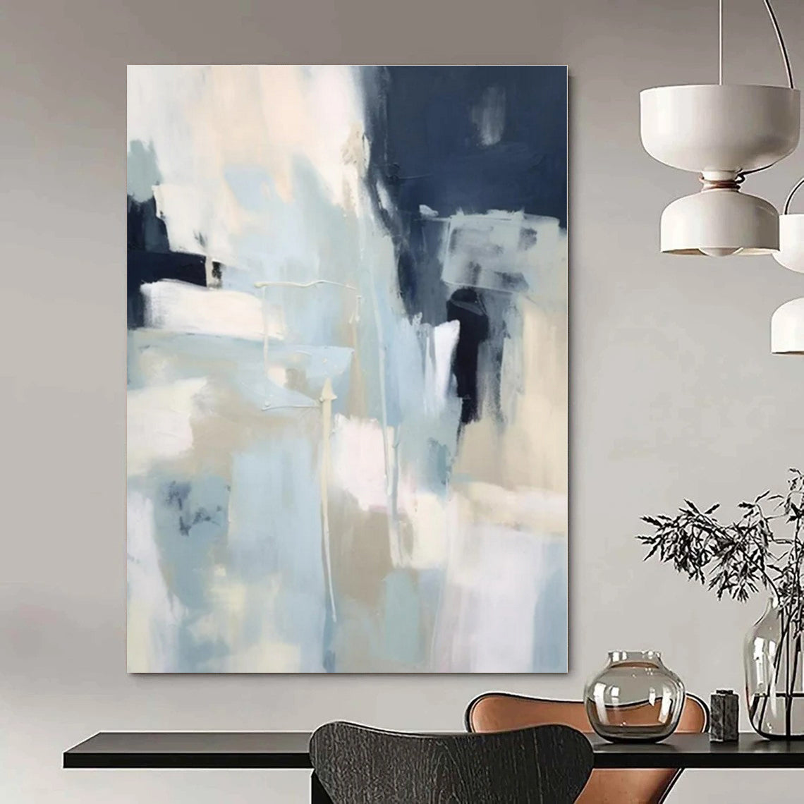 Soft Blue & Navy Abstraction - Abstract Expressionist Acrylic On Canvas CT1334