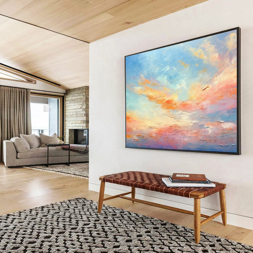 Soft Blue Sky and Colorful Clouds “Blush Sky Dreams” Painting On Canvas DKH116