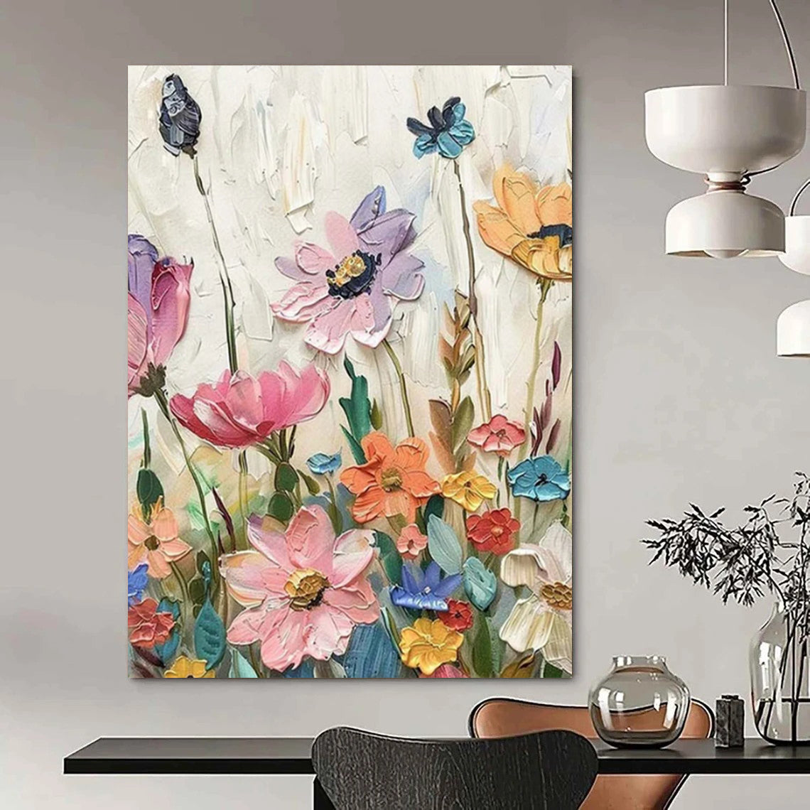 “Textured Wildflowers” - Vivid Impasto Floral Painting On Canvas CT2241
