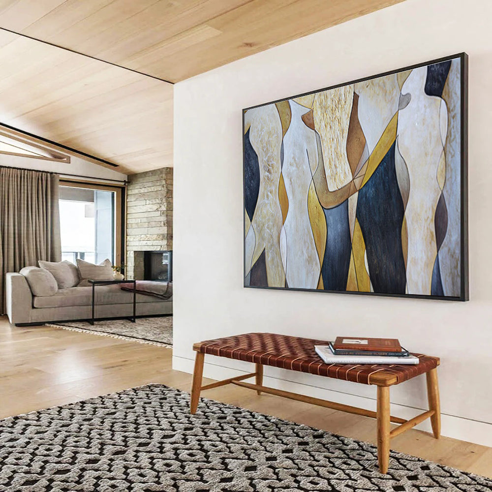 “Abstract Figures in Earth Tones” - Brown, Beige, Black Shaped Forms Painting On Canvas DKH731
