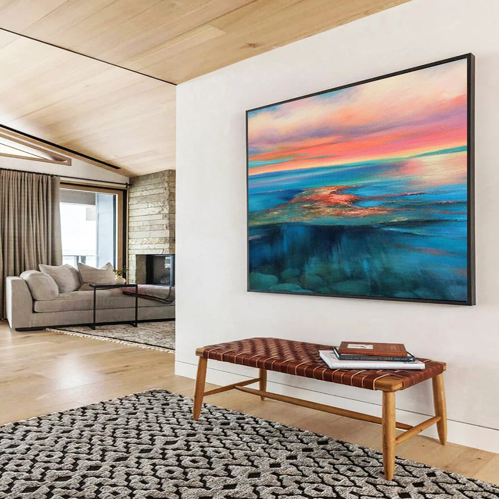 “Colorful, Vibrant Sunset Sea ‘Rainbow Horizon’” - Expressionist Seascape Painting On Canvas DLZ024
