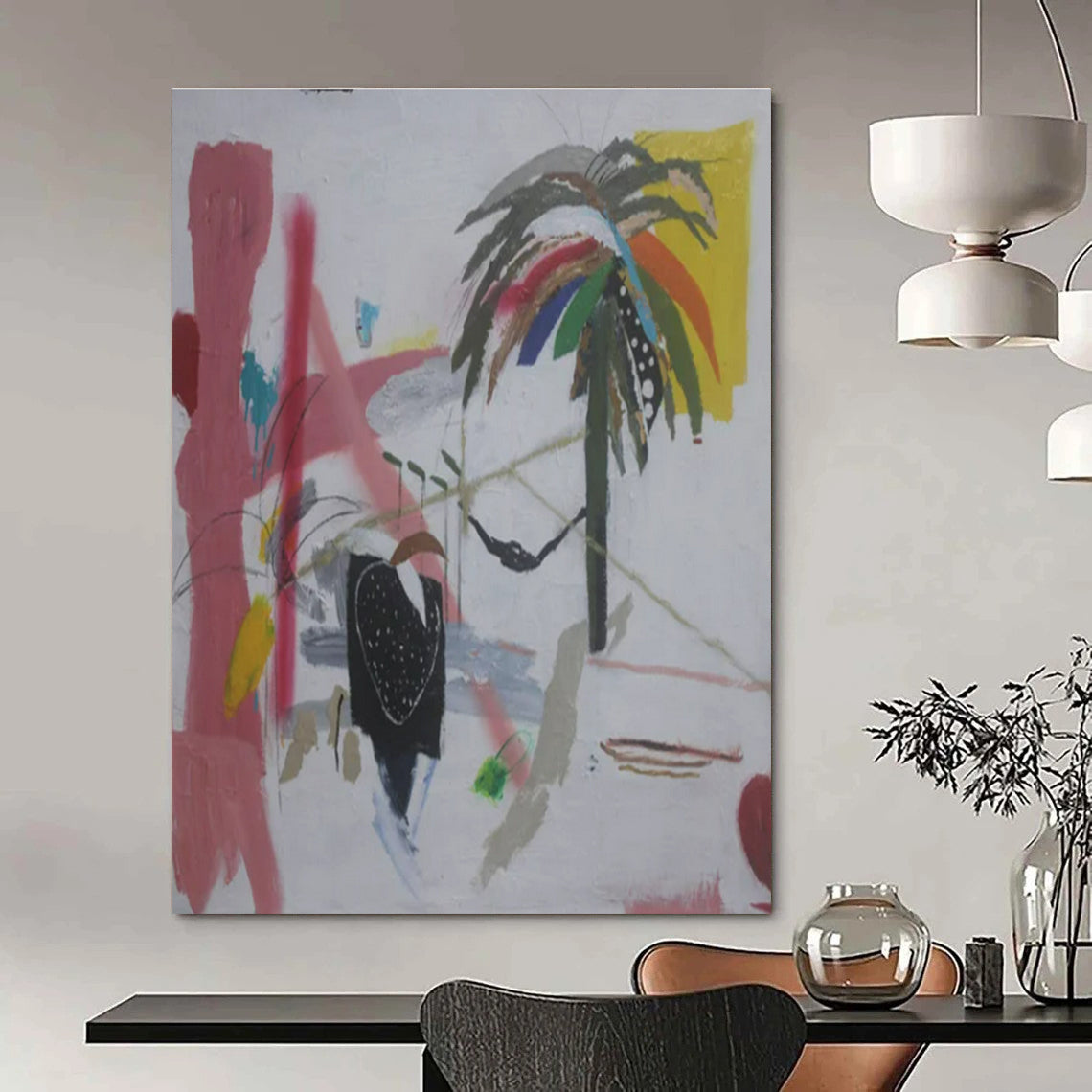 Colorful - Leaf Palm Abstraction - Tropical Art - Style Acrylic Painting CT1411