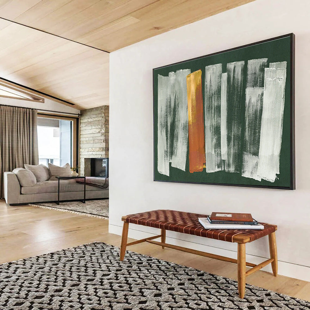 Green Background with Colorful Strokes - Abstract Expressionist Painting On Canvas DKH612