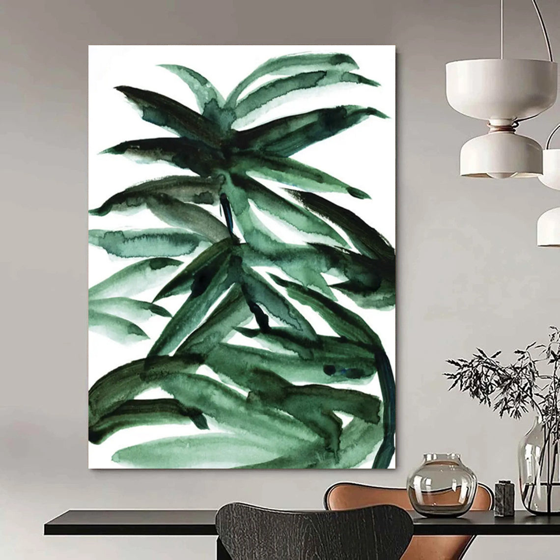 “Vibrant Green Palm Leaves” - Green Watercolor Painting On Canvas DTP243