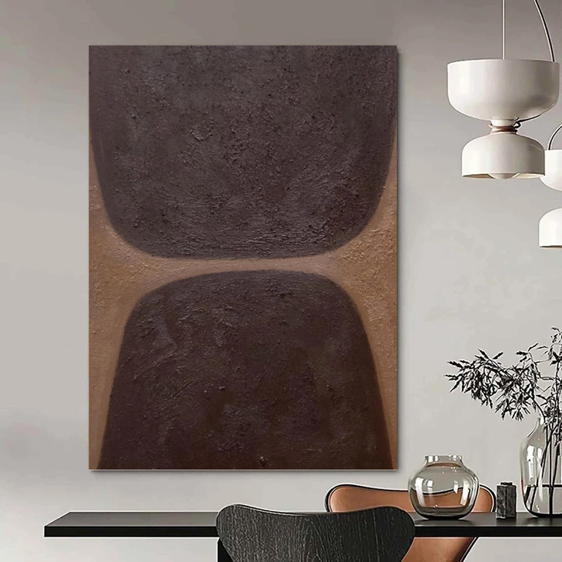 “Chocolate Textures” - Dark Brown & Tan Minimalist Shapes Painting On Canvas DKH1169