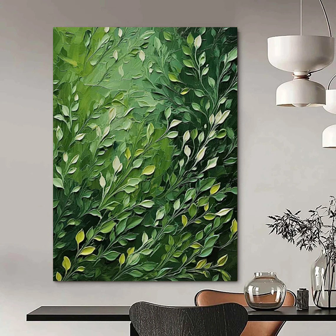 Green Leafy Impasto - Nature - Inspired Impasto Painting On Canvas CT2284