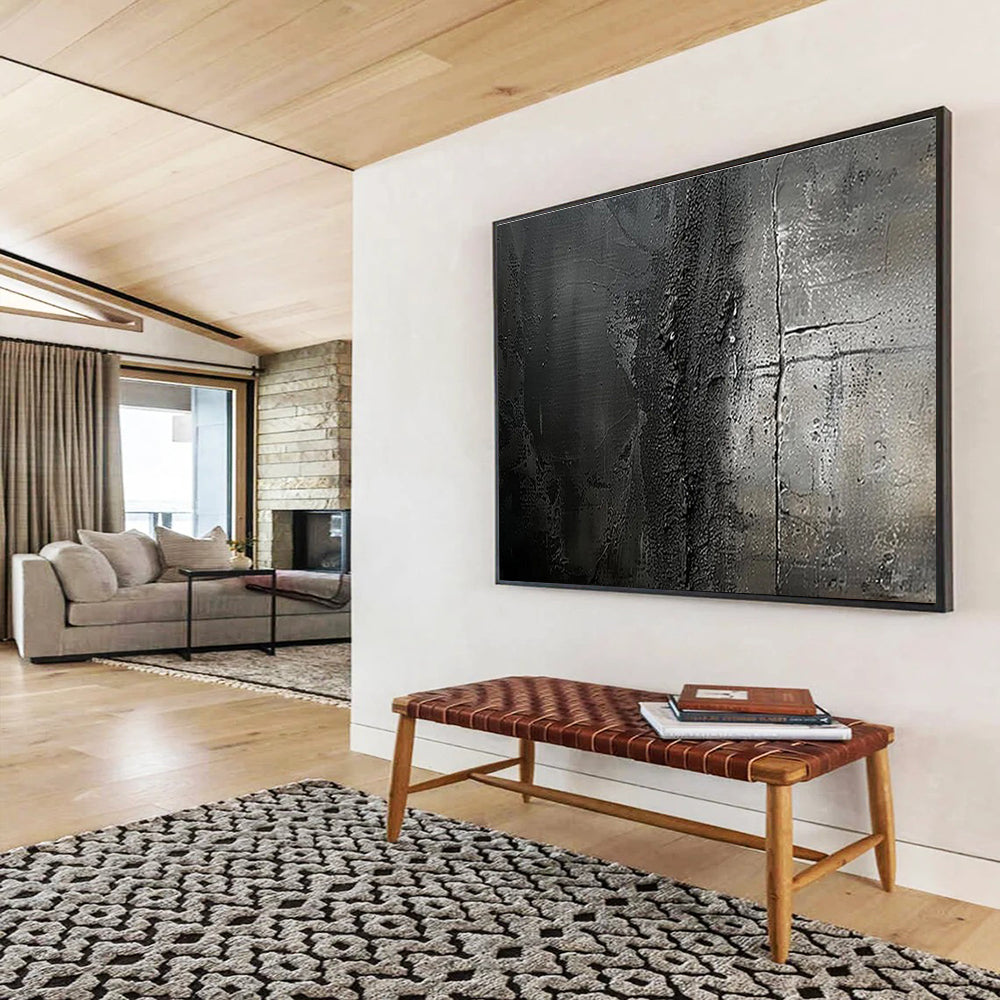 Dark Gray Textured Abstract “Moody Textured Depths” Painting On Canvas DKH150