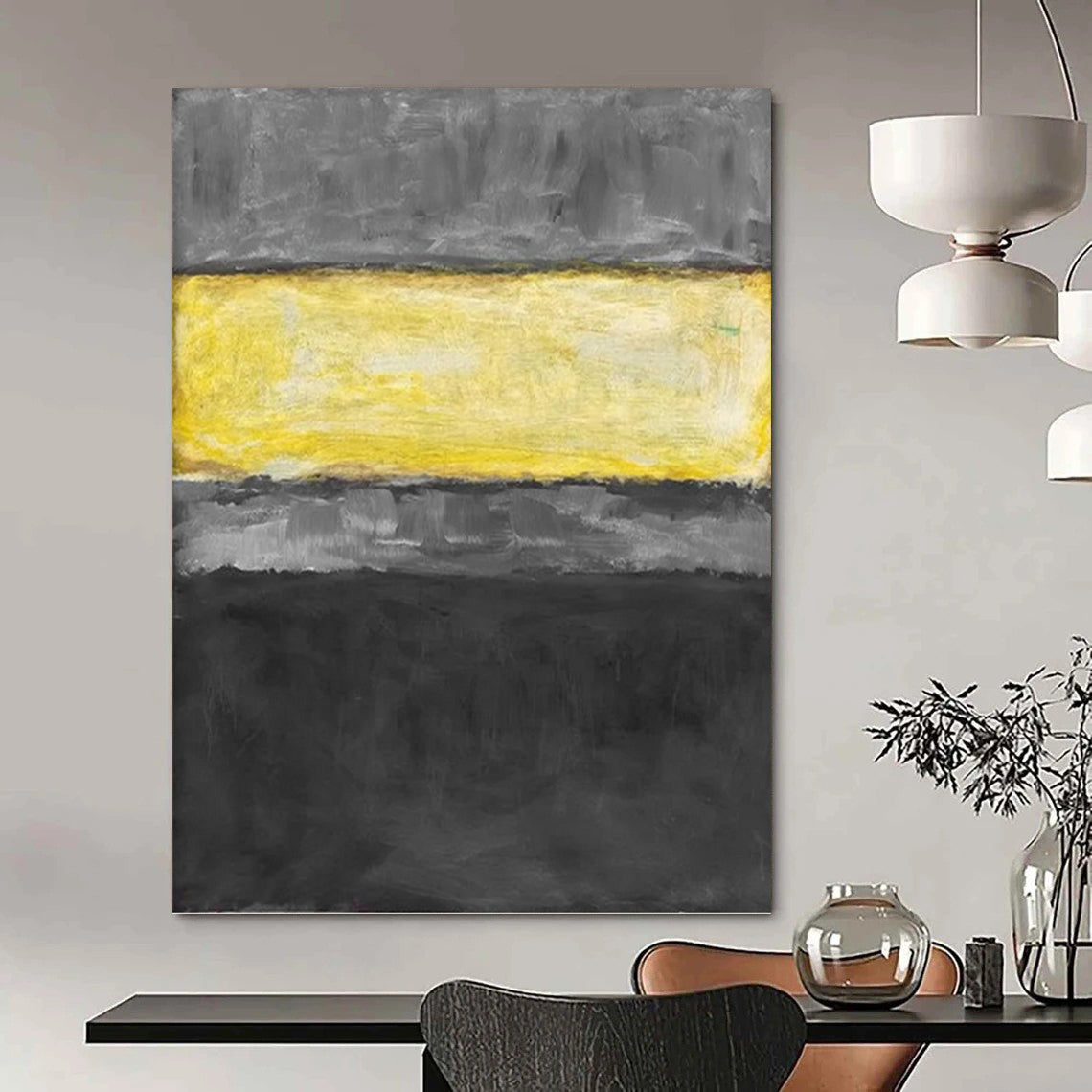“Gray & Yellow Horizontal Stripes” - Abstract Color - Field Painting On Canvas DKH1625
