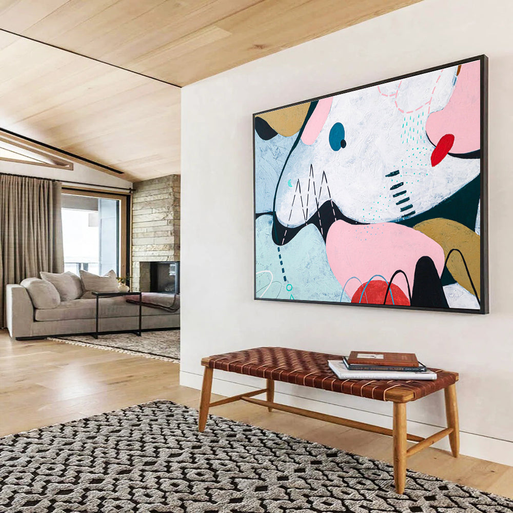 “Colorful Geometric Whimsy” Abstract Acrylic Painting On Canvas DKH550