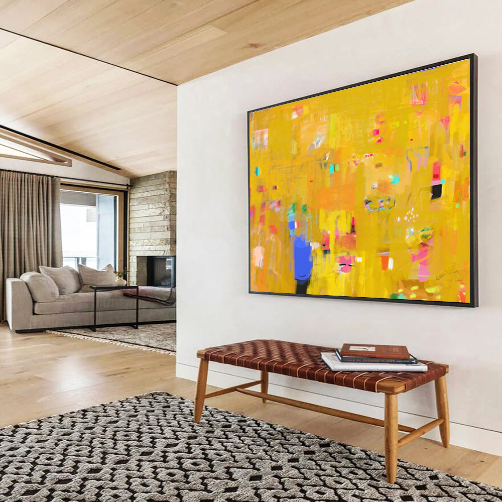 Bold Yellow Abstract Energy - Vivid Hues and Dynamic Marks Painting On Canvas DKH038
