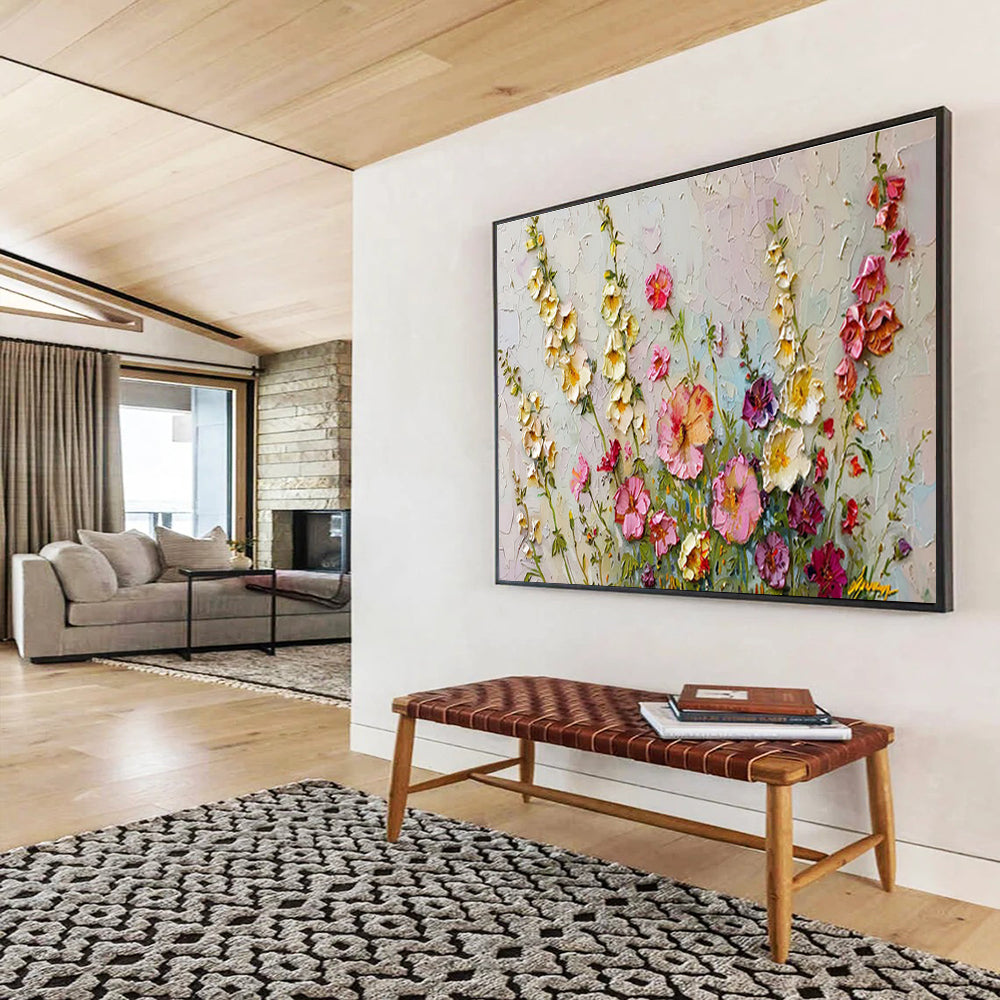 “Colorful Wildflowers”:Impasto Floral Still - Life Painting On Canvas DKH260