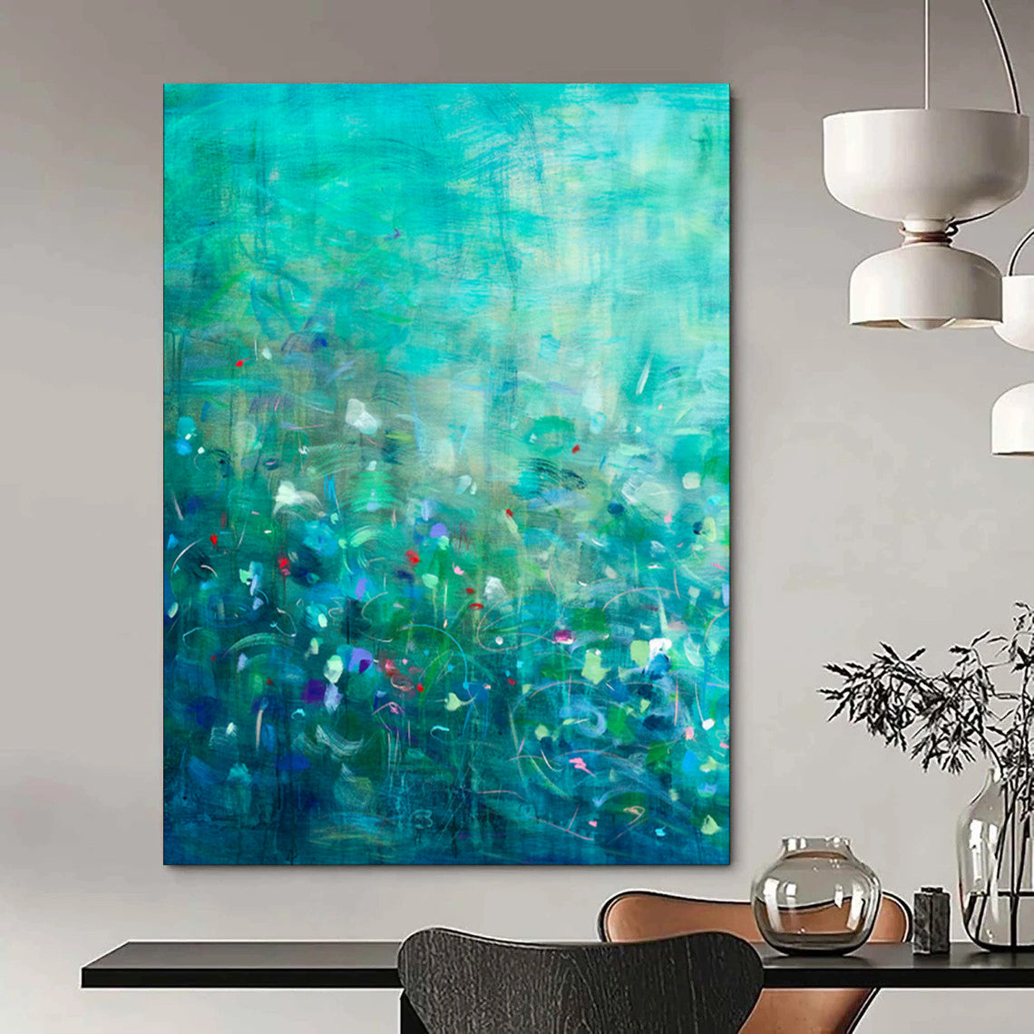Teal, Colorful Flecks - "Enchanted Forest" - Abstract Landscape Painting CT1859