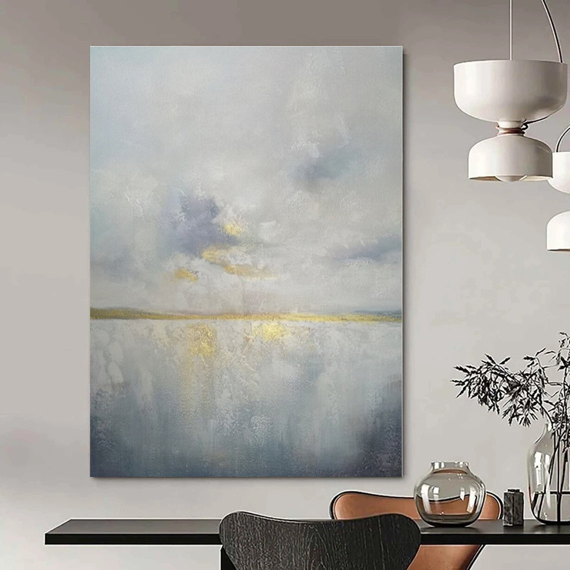 Grey - Gold Serene Landscape - Minimalist Landscape Acrylic Painting CT1398