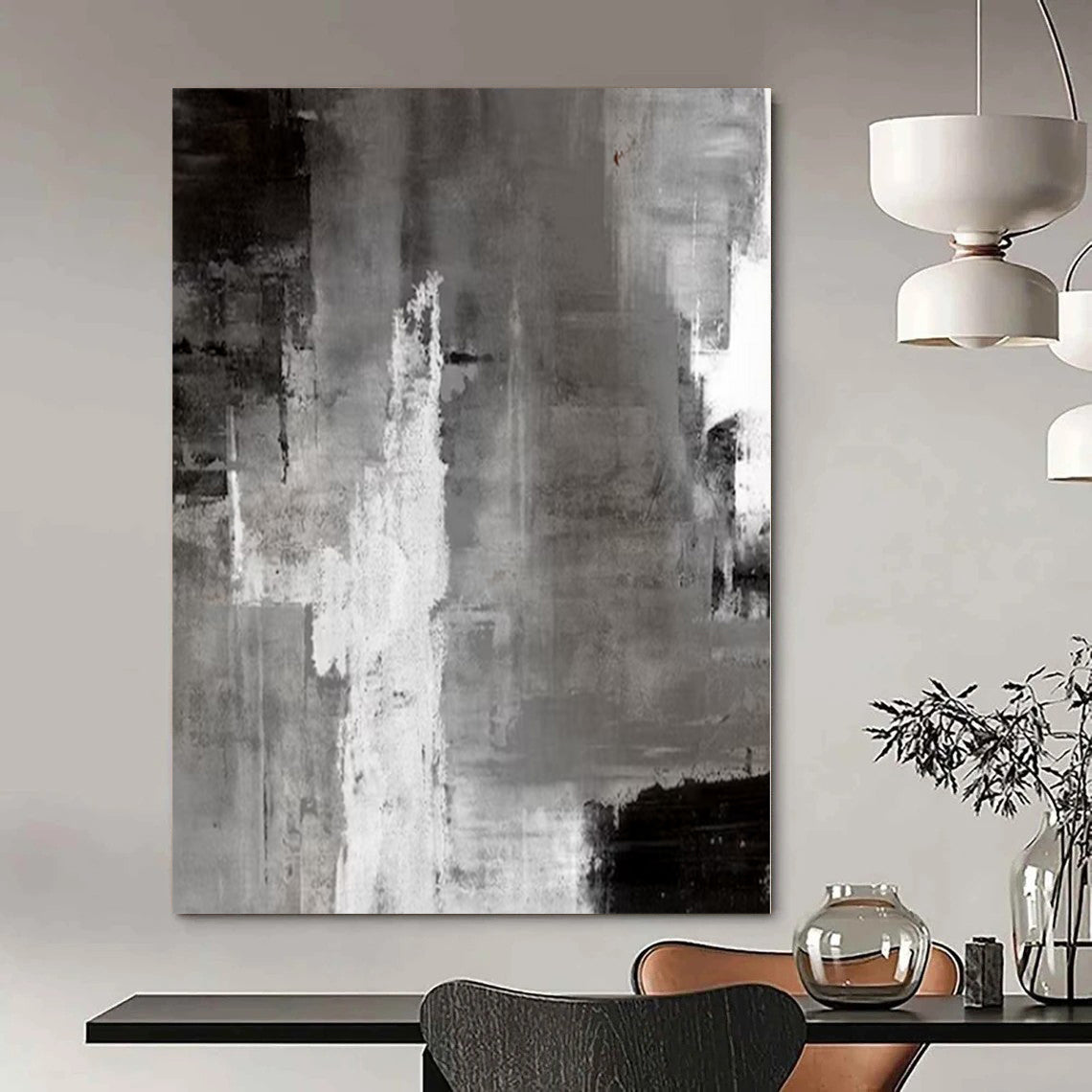 “Monochrome Gray Abstract Layers” – Abstract Expressionist Painting CT1124