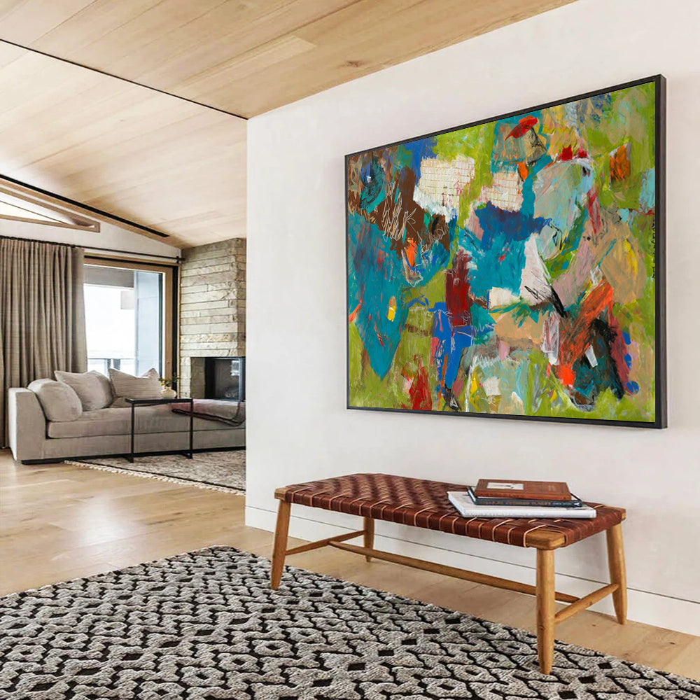 Green and Blue Abstract Shapes - Abstract Expressionist Painting On Canvas DLZ237