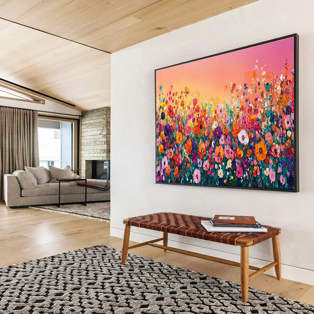 Vibrant Flower Field at Sunset Painting On Canvas DKH680