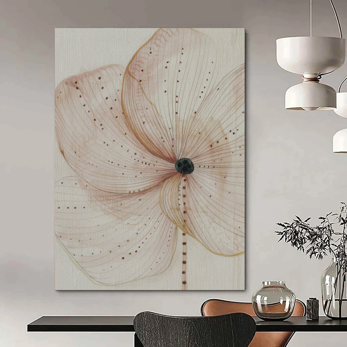 “Delicate Brown - Lined Flower” - Minimalist Watercolor Art CT1926