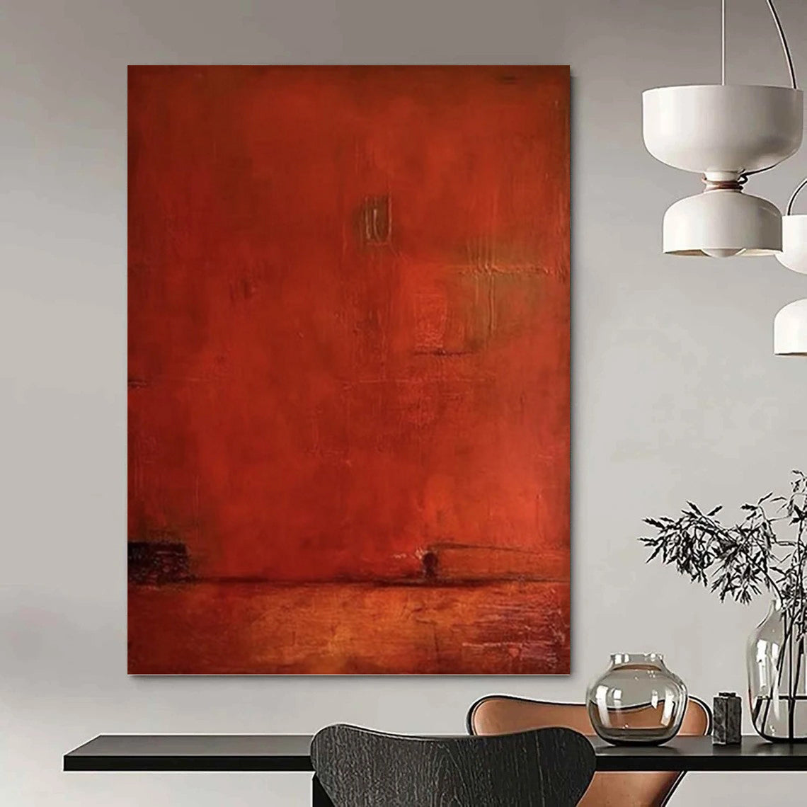“Deep Red Monochromatic Textured Canvas” - Expressive Abstract Painting On Canvas DKH1117