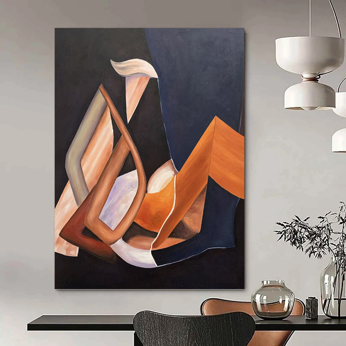 “Warm Geometric Abstraction” - Brown, Orange & Purple Cubist - Inspired Painting On Canvas DKH0927