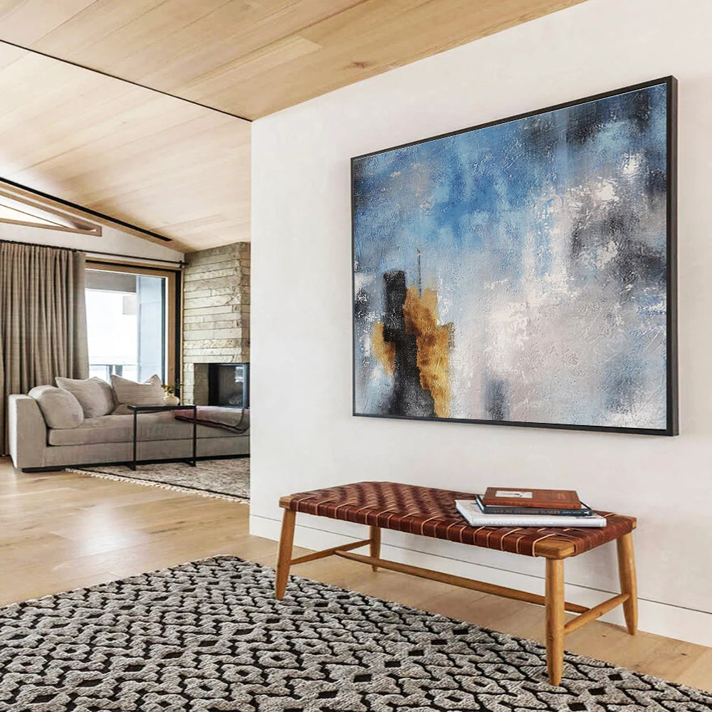 Blue And Gray Abstract With Golden Accents Painting On Canvas DKH653