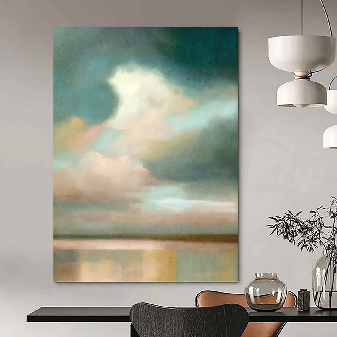 Soft Sky and Water Gradient - Minimalist Landscape Painting On Canvas DKH1357