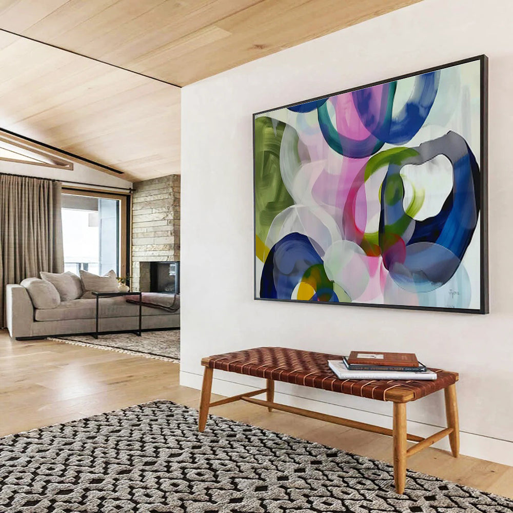 “Colorful Overlapping Circles” Abstract Acrylic Painting On Canvas DKH473
