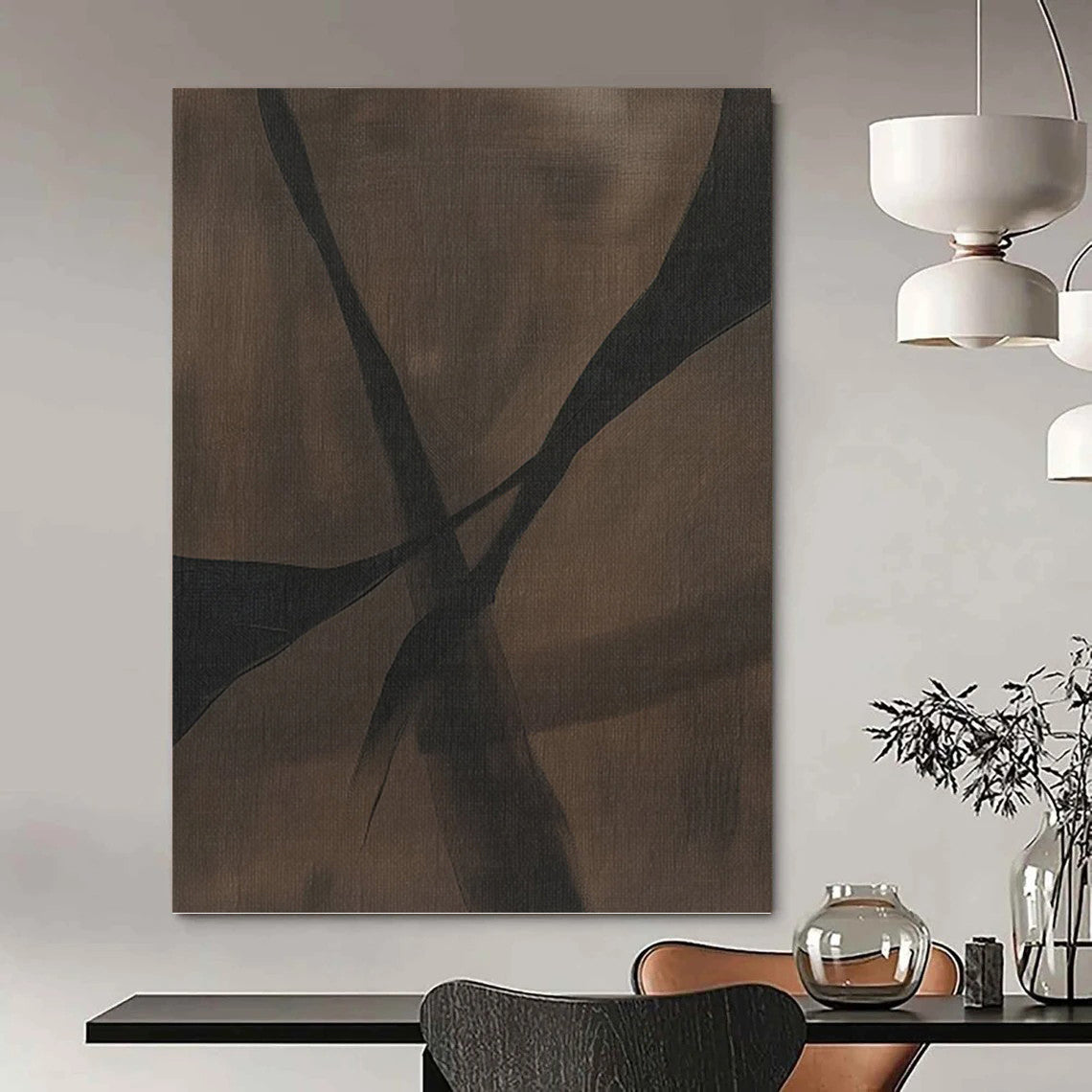 “Chocolate Ribbons” - Dark Brown Abstract Stripes Painting On Canvas DKH1159