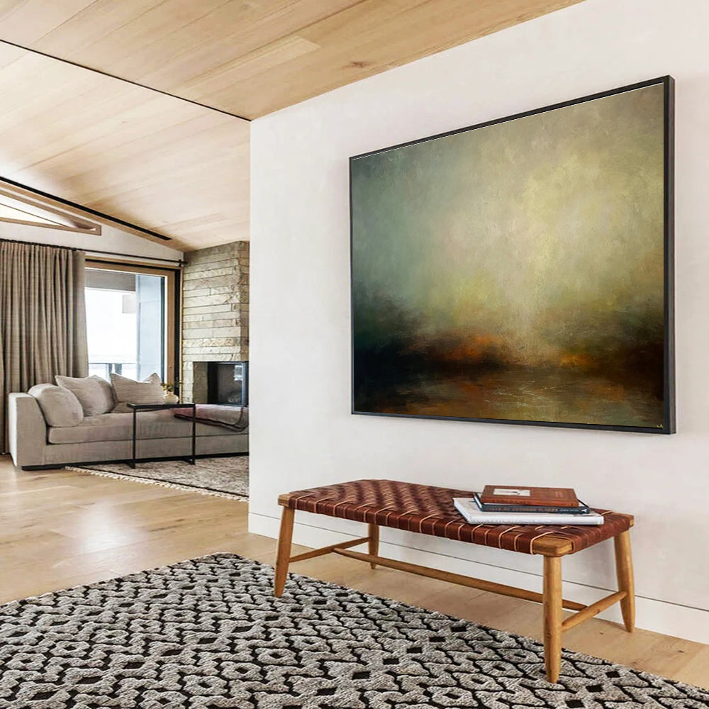 “Muted Earth Tones Abstract Horizon” - Minimalist Landscape Painting On Canvas DKH773
