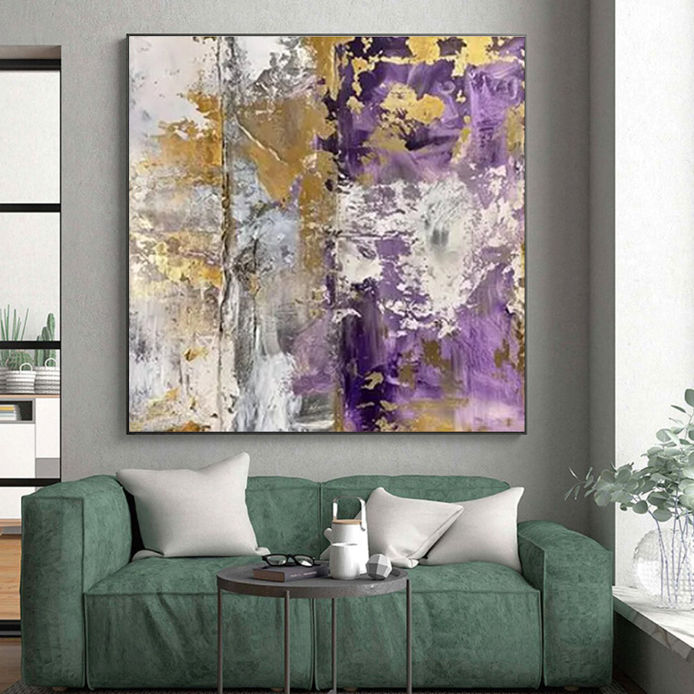 “Purple - Gold - Gray Abstract Textures” ,Abstract Acrylic Painting CT0845