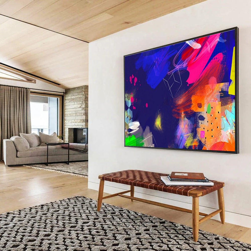 Neon Nights Collage Blue Pink Colorful Abstract Elements Painting On Canvas DKH202