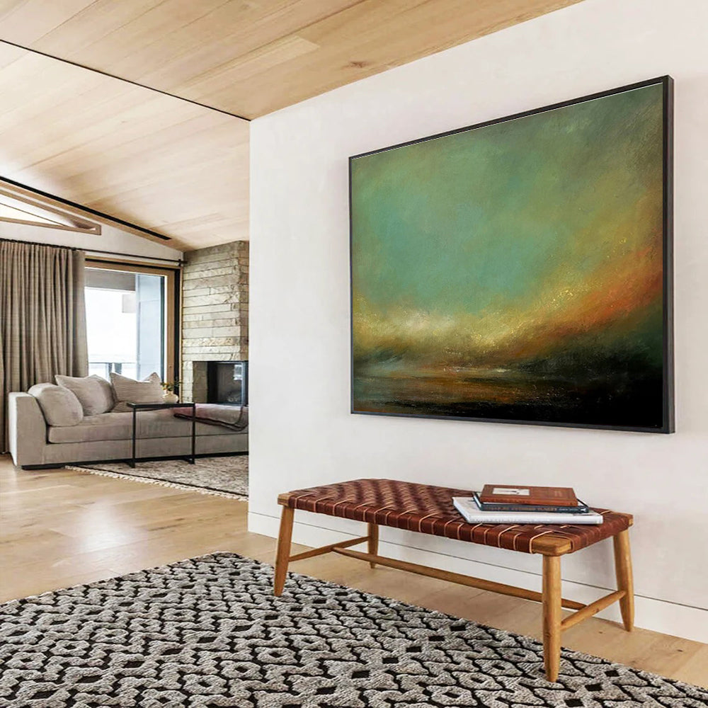 “Gradient Green Sky Horizon” - Gentle Landscape Painting On Canvas DKH778
