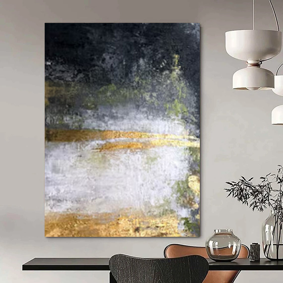“Black, Gold, Green Mystic Realm” – Dark - Toned Abstract Art CT1008