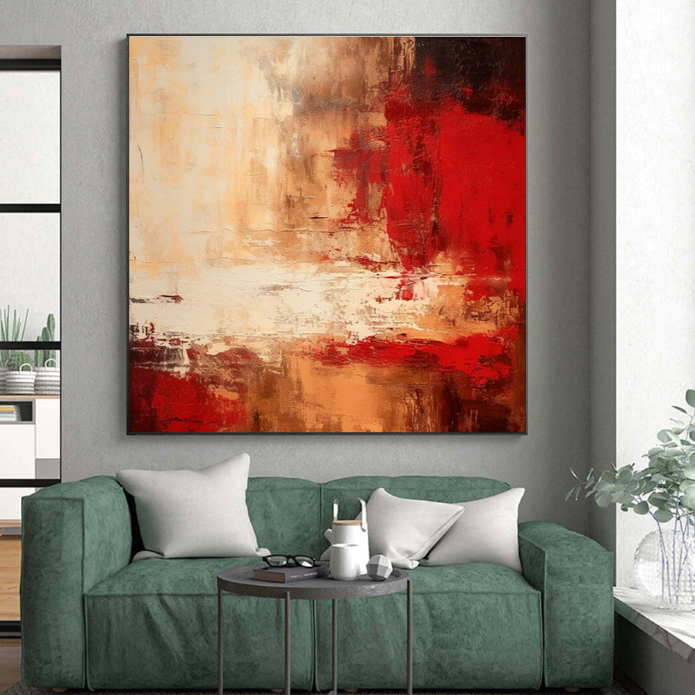 Red, Brown & White Abstract Textures, “Vibrant Calm” - Impasto Abstract Painting CT0774