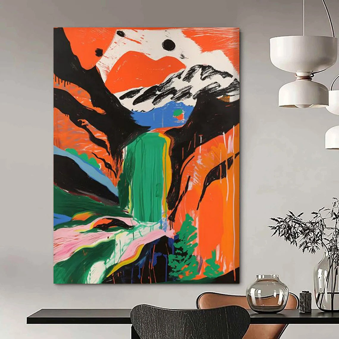 “Colorful Mountain Waterfall” - Abstract Landscape Painting On Canvas DTP105