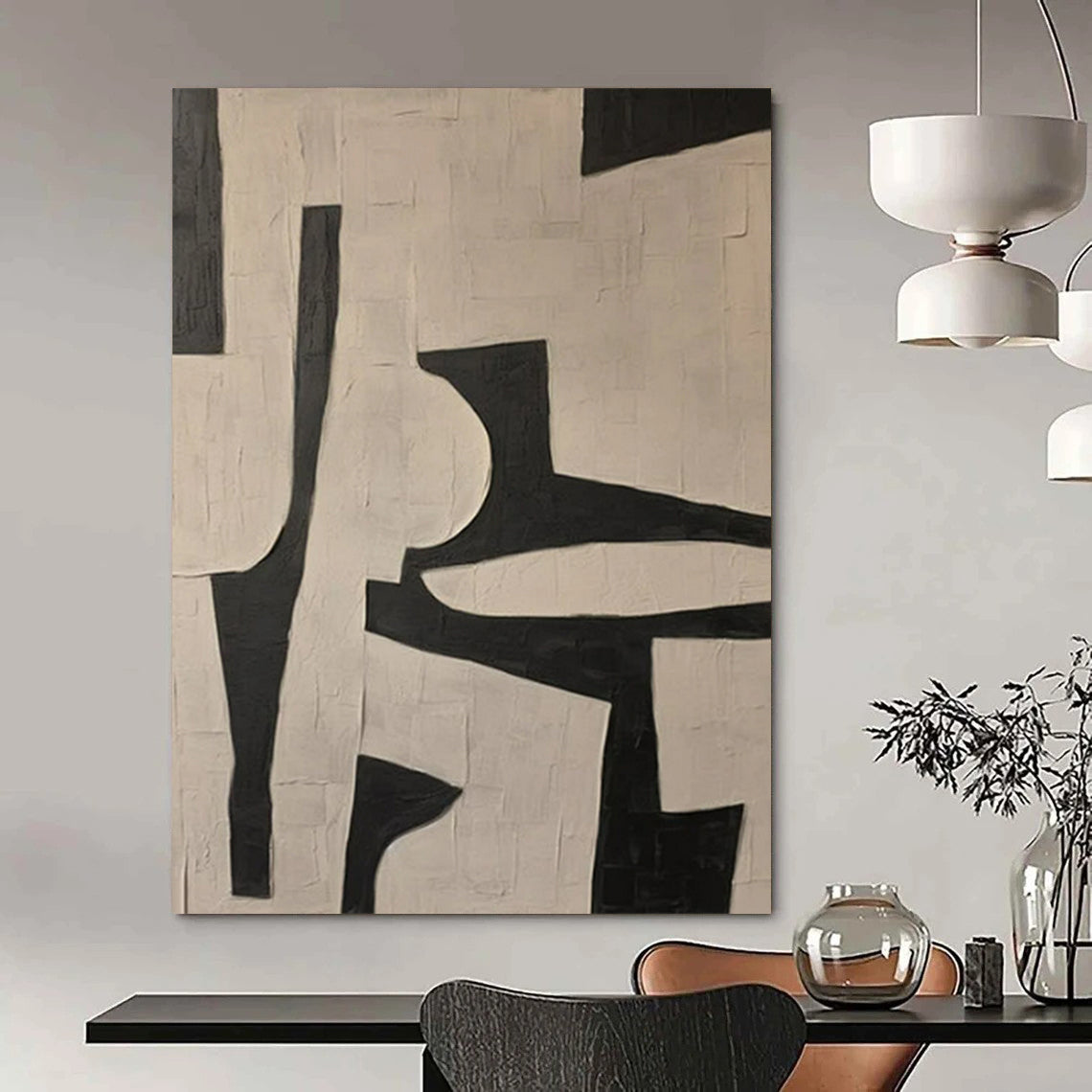 “Black - White Geometric Abstract” ,Abstract Geometric Acrylic Art CT0945