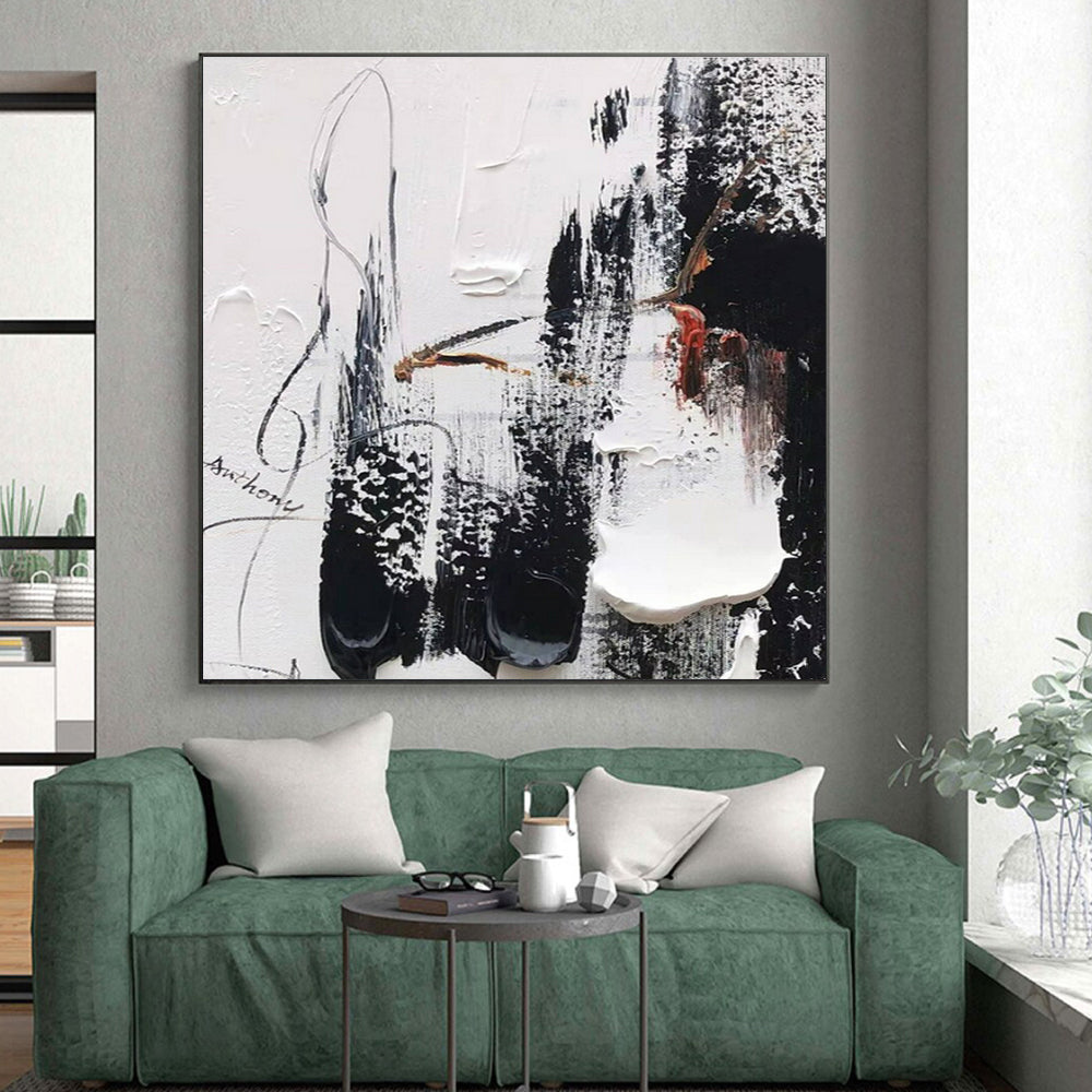 “Black - White - Red Textured Abstraction” ,Abstract Acrylic Painting CT0801