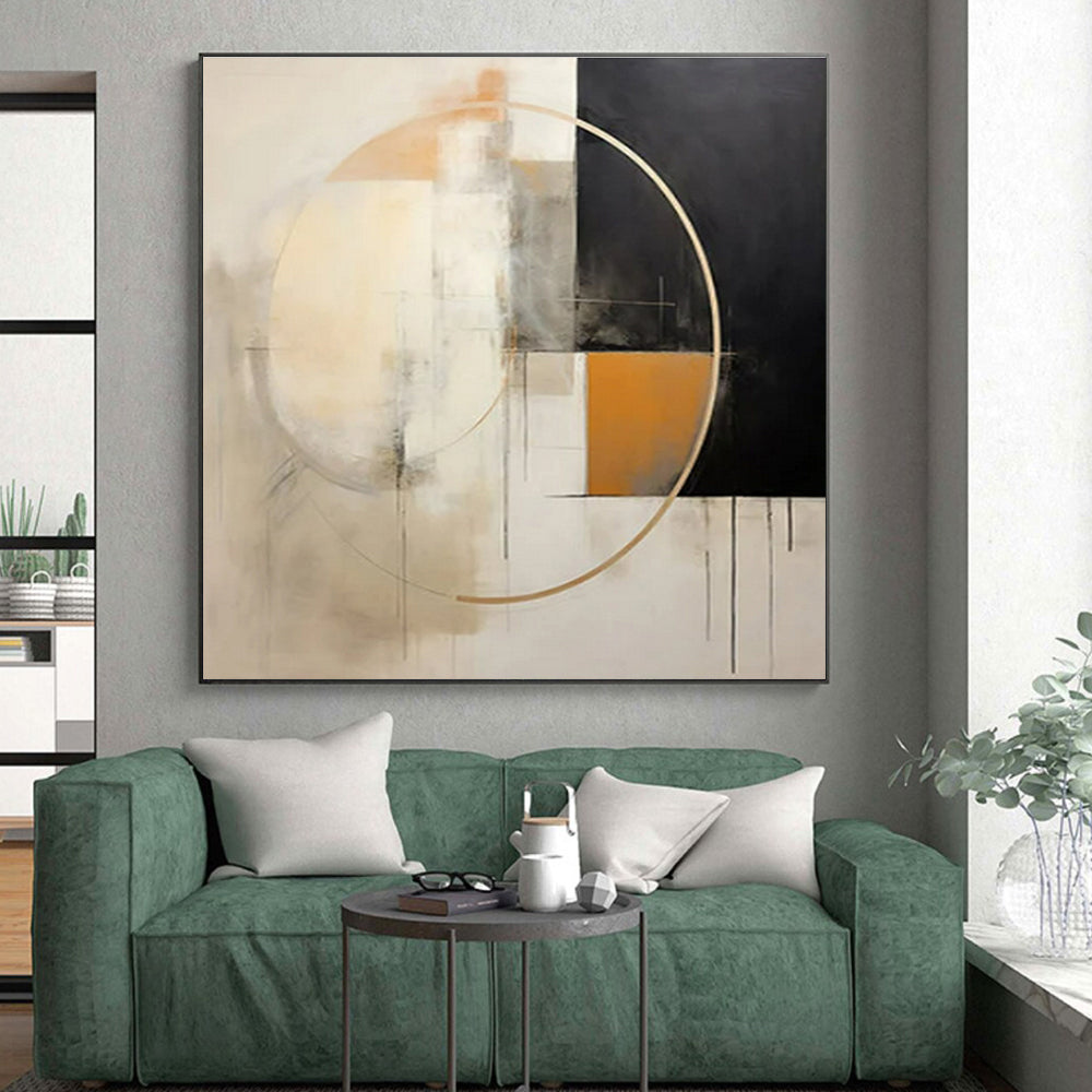 “Beige - Black - Gold Abstract Circles” ,Abstract Acrylic Painting CT0820
