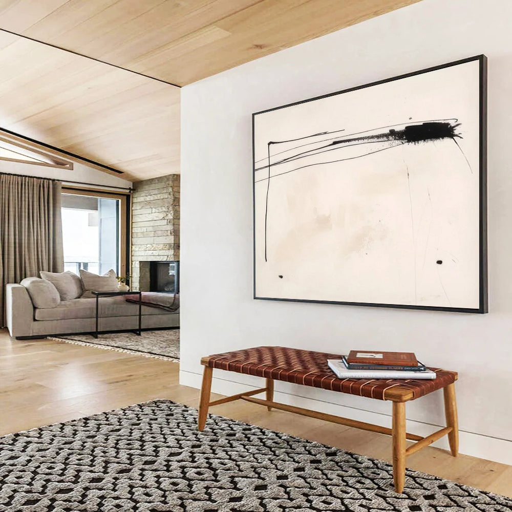 “Black - White Minimalist Lines” Abstract Painting On Canvas DLZ057