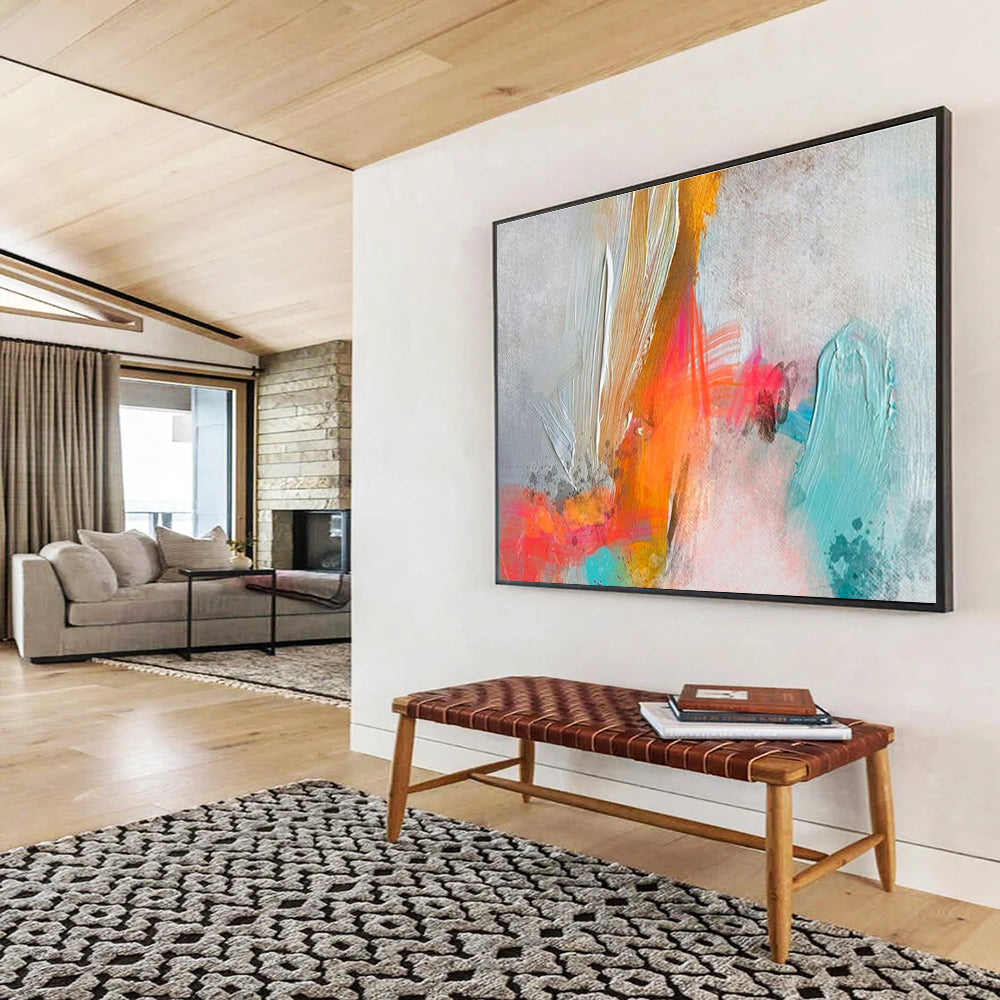 Textured Color Burst Gray Orange Pink Blue Textured Painting On Canvas DKH207