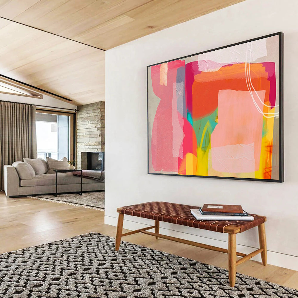 Color Blocked Dreams Pink Orange Green Abstract Shapes Painting On Canvas DKH201