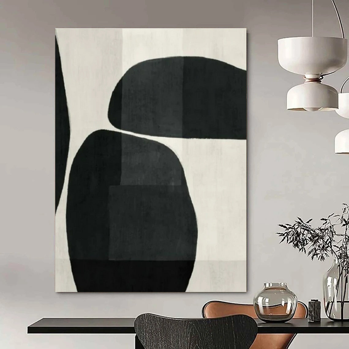 Black & White, Curved Shapes - "Monochrome Curves" - Abstract Ink Painting CT1448