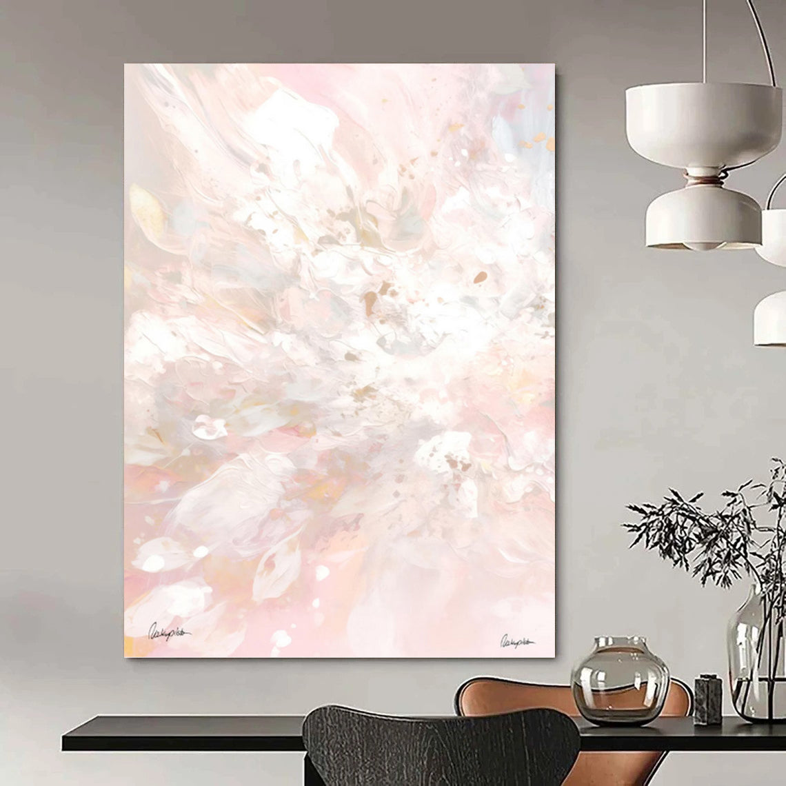 “Pink - Tinted Floral Dream” - Ethereal Flower Abstraction Painting On Canvas DKH1088