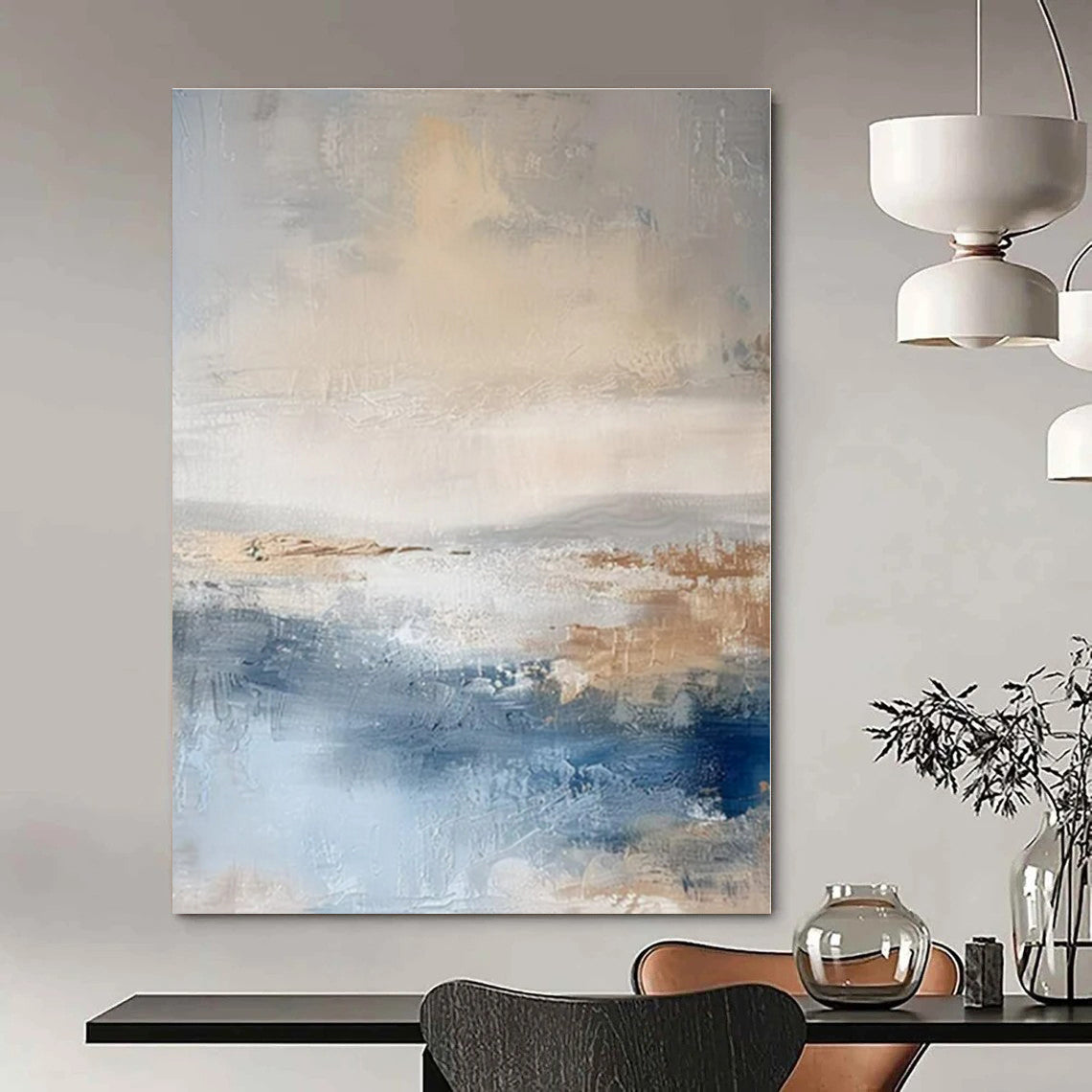 Soft Blue & Brown Abstraction - Abstract Minimalist Acrylic On Canvas CT1340