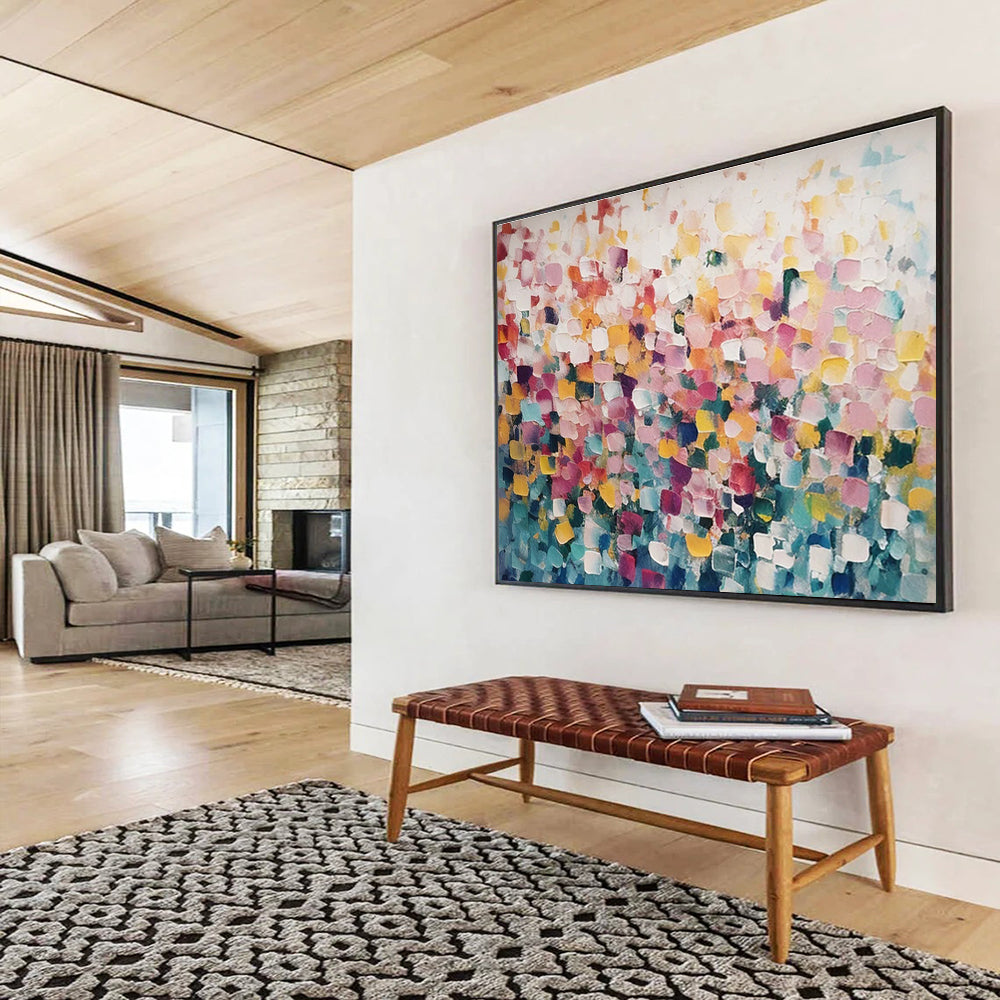 Pastel Square Mosaic - Colorful, Soft - Toned Abstract Painting On Canvas DKH882